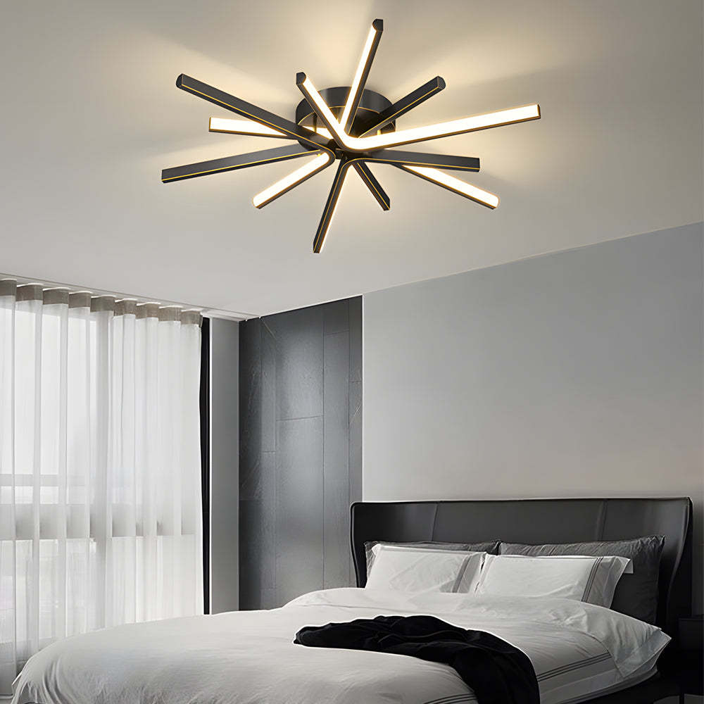 Lighom modern 6-light starburst copper flush mount lighting — 35.4" Diameter / Black & Gold