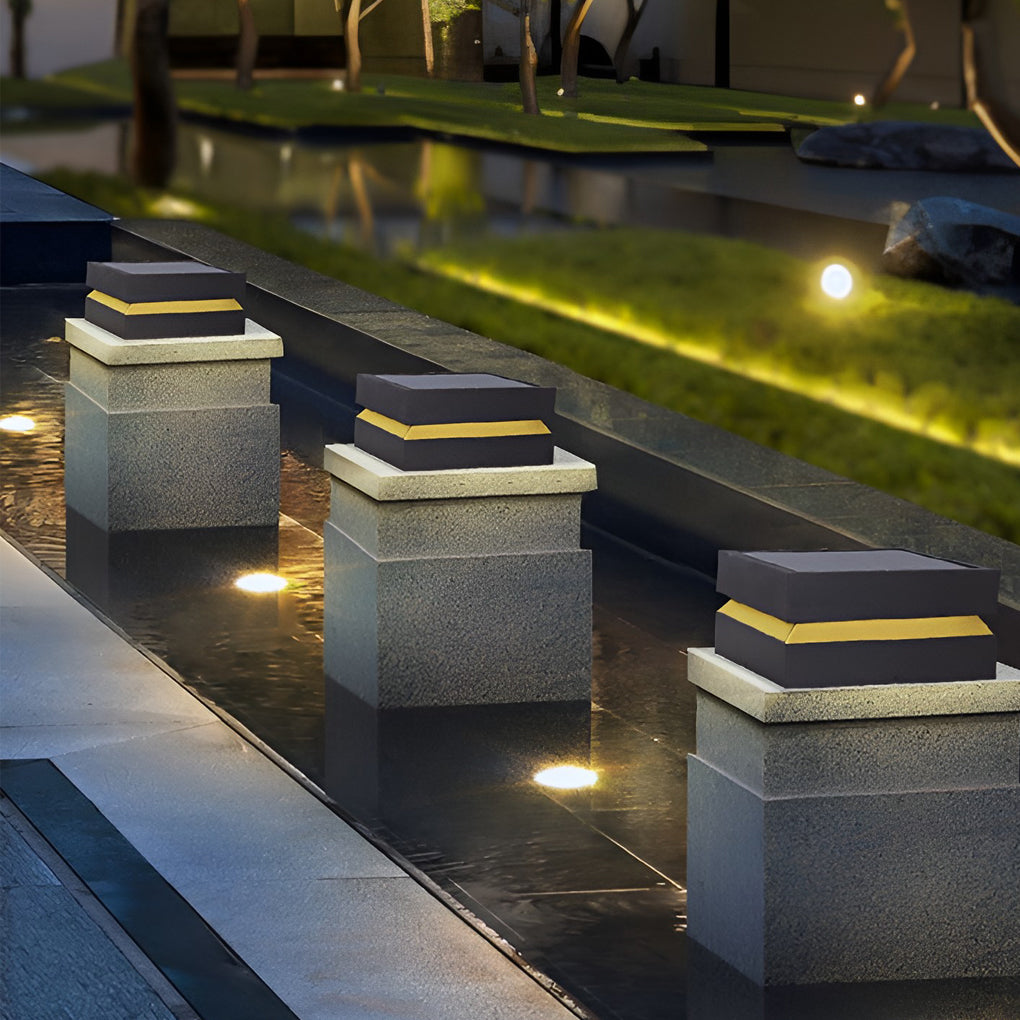 Square 16W LED Black Modern Solar Post Cap Light