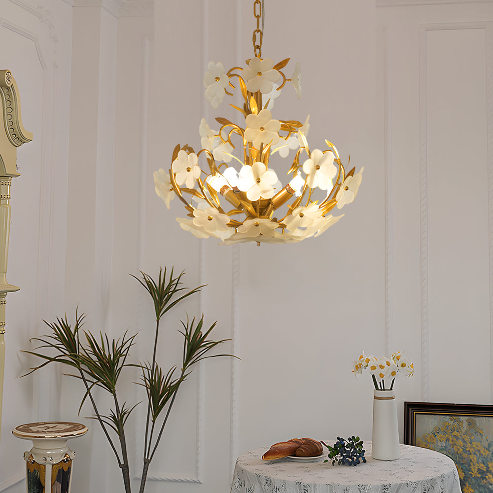 French Glass Flower Bouquet Chandelier