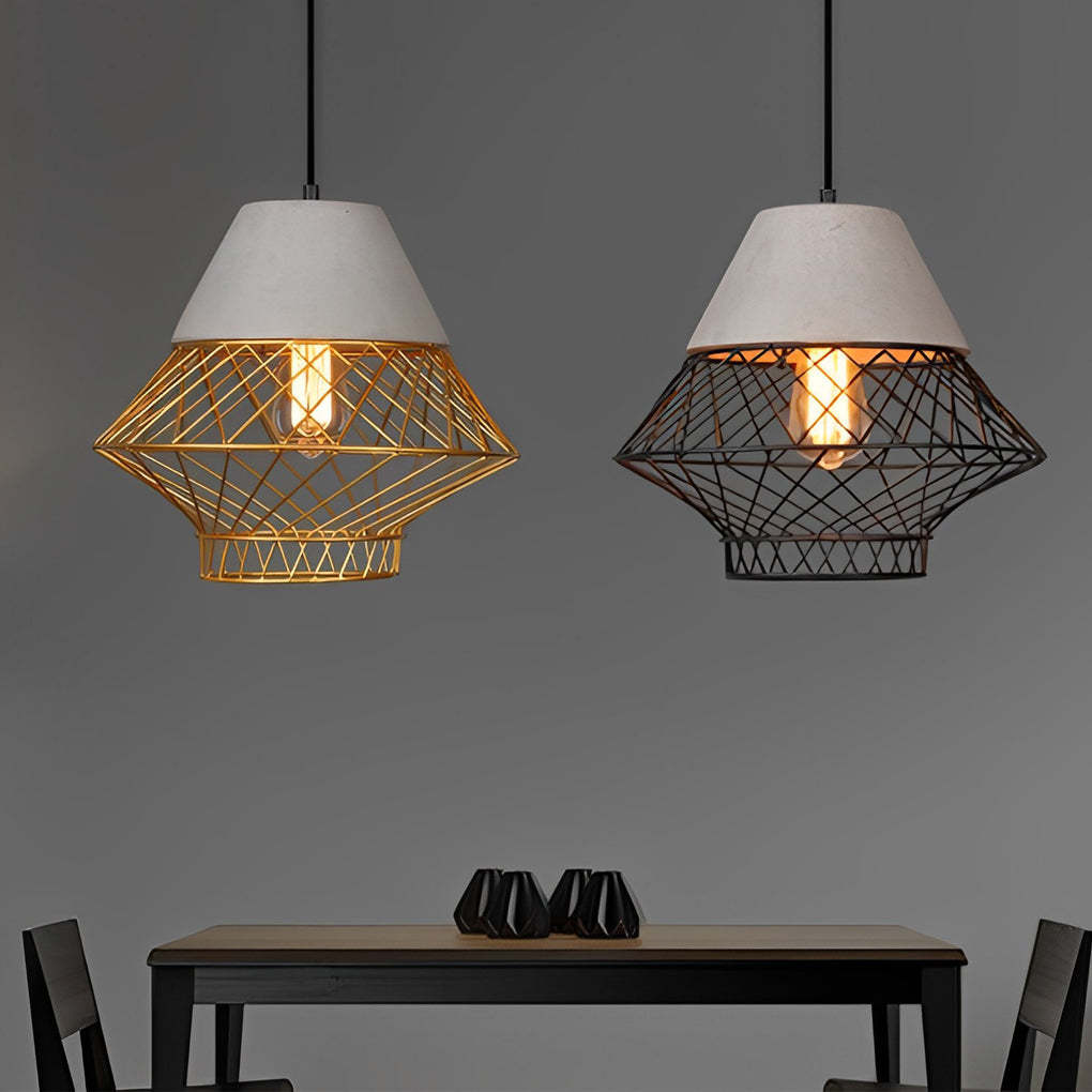 Cement Iron Cage Retro Industrial Kitchen Island Pendant