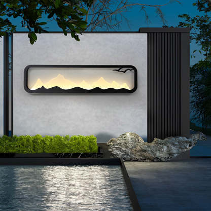 Rectangular Mountain Scenery LED Waterproof Black Outdoor Wall Lamp-Lighom