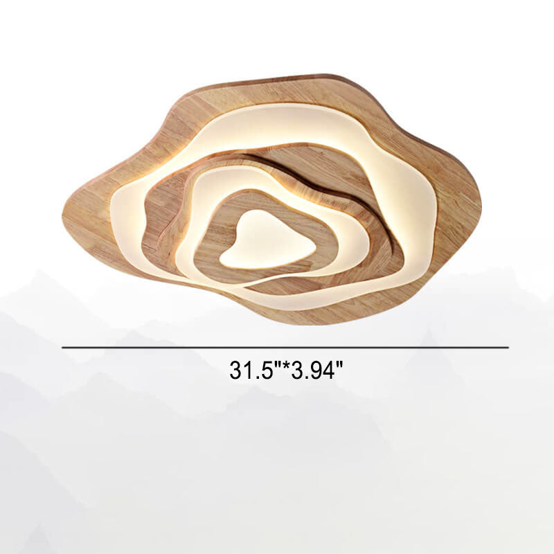 Modern Chinese Solid Wood Textured Geometric LED Flush Light