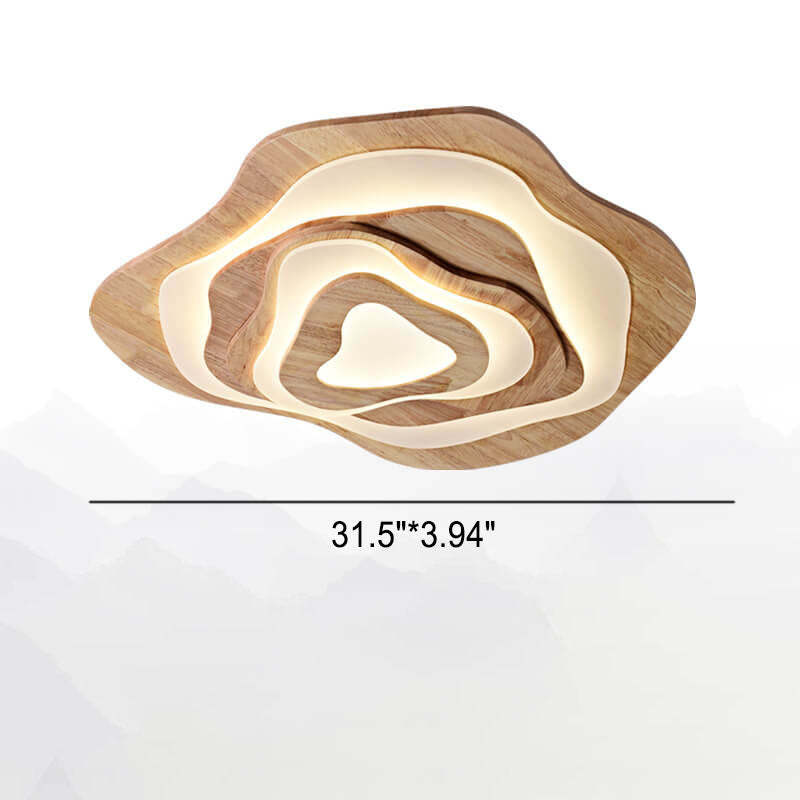 Modern Chinese Solid Wood Textured Geometric LED Flush Light
