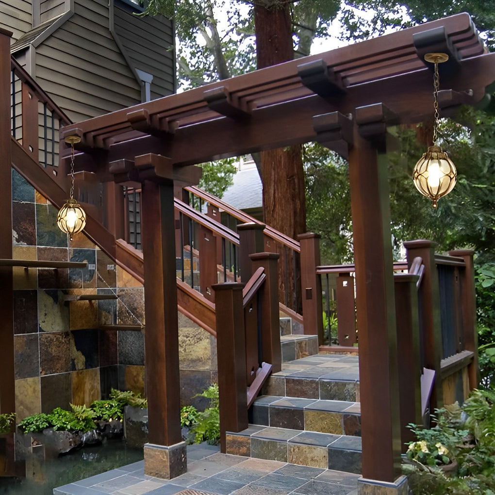 Glass Ball Aluminum Waterproof American Style Outdoor Chandelier Light-Lighom