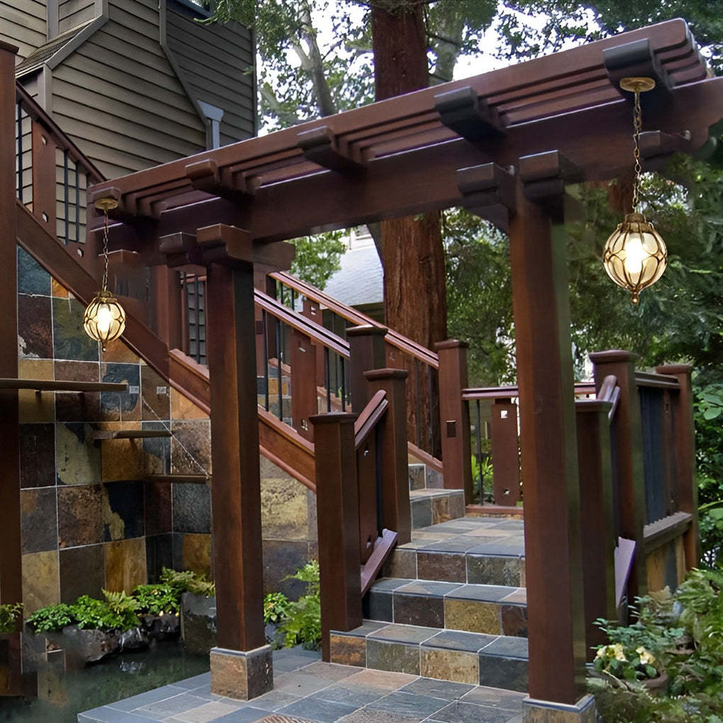 Glass Ball Aluminum Waterproof American Style Outdoor Chandelier Light-Lighom