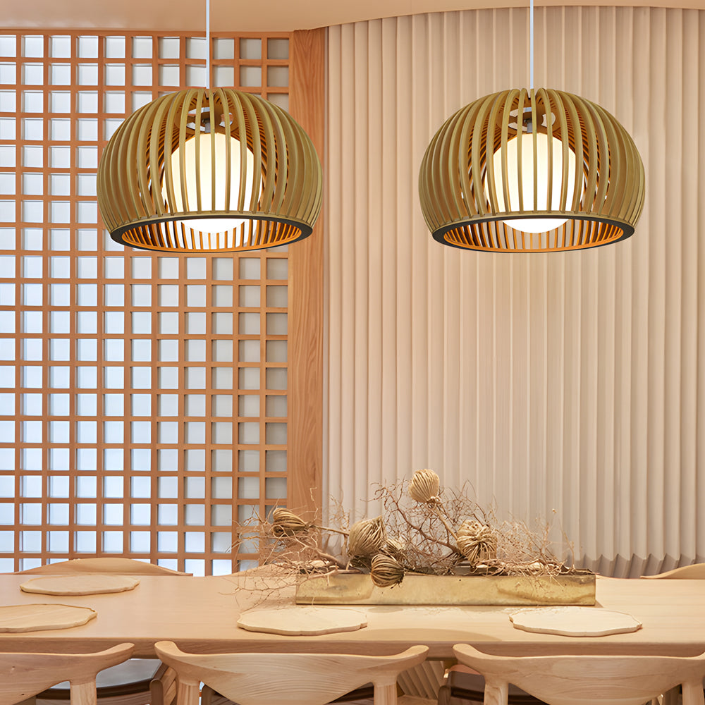 Hemispherical Wood Birdcage Glass Ball Modern Chandelier
