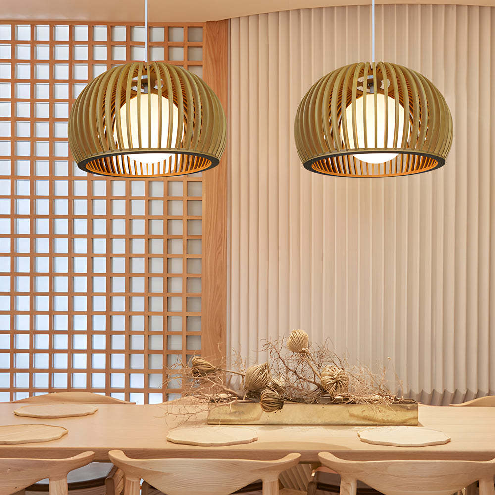 Hemispherical Wood Birdcage Glass Ball Modern Chandelier