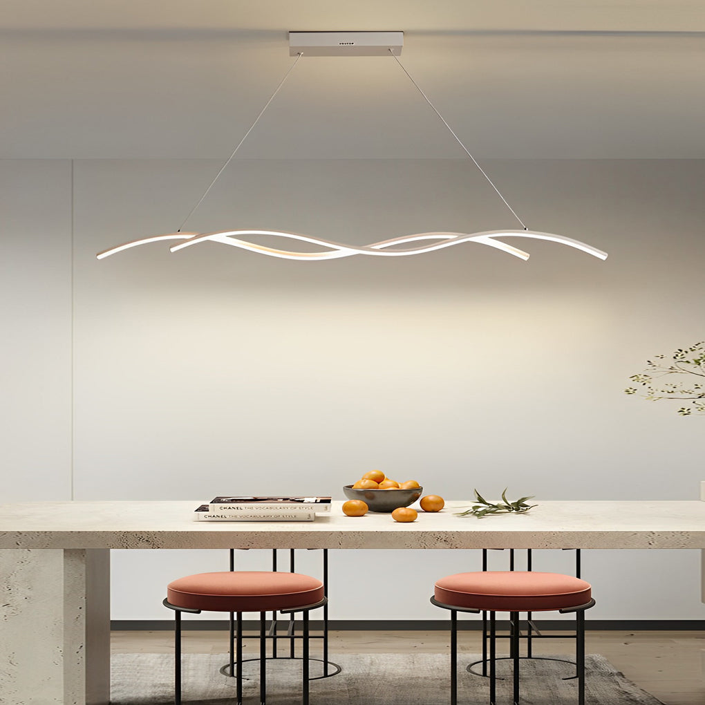 Modern wavy double pendant lighting in synthetic — 35.4" L / Cool White (6000K) / White