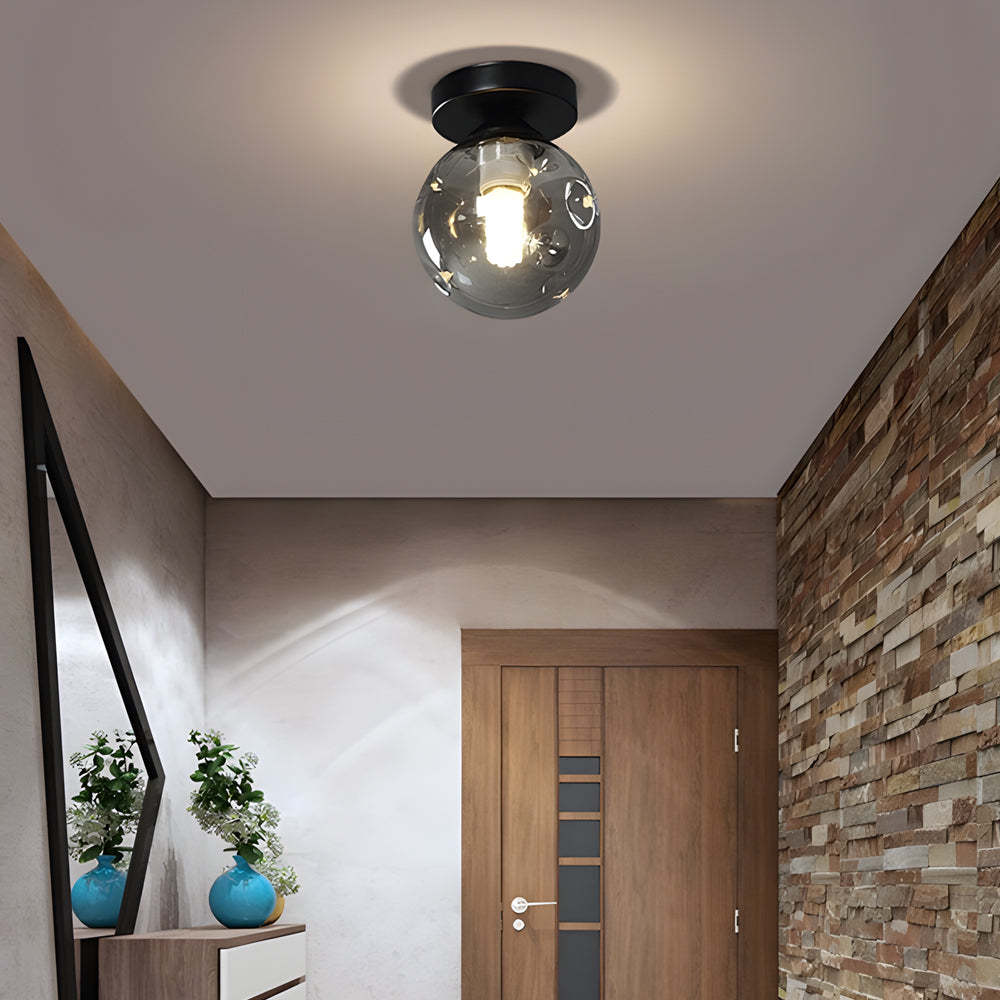 Nordic Corridor Amber Smoky Glass Ceiling Light