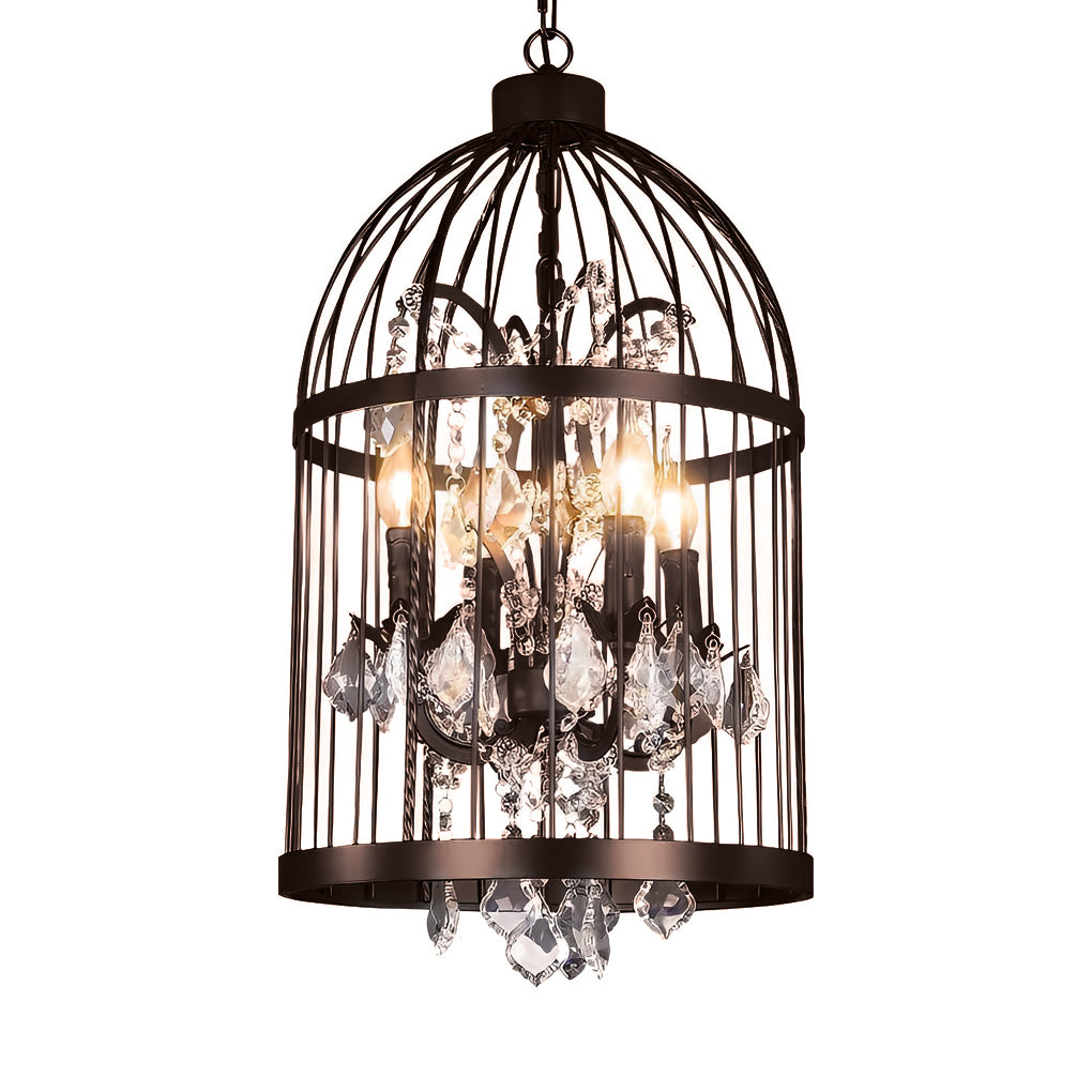 Birdcage Iron Crystal Retro Industrial Chandelier