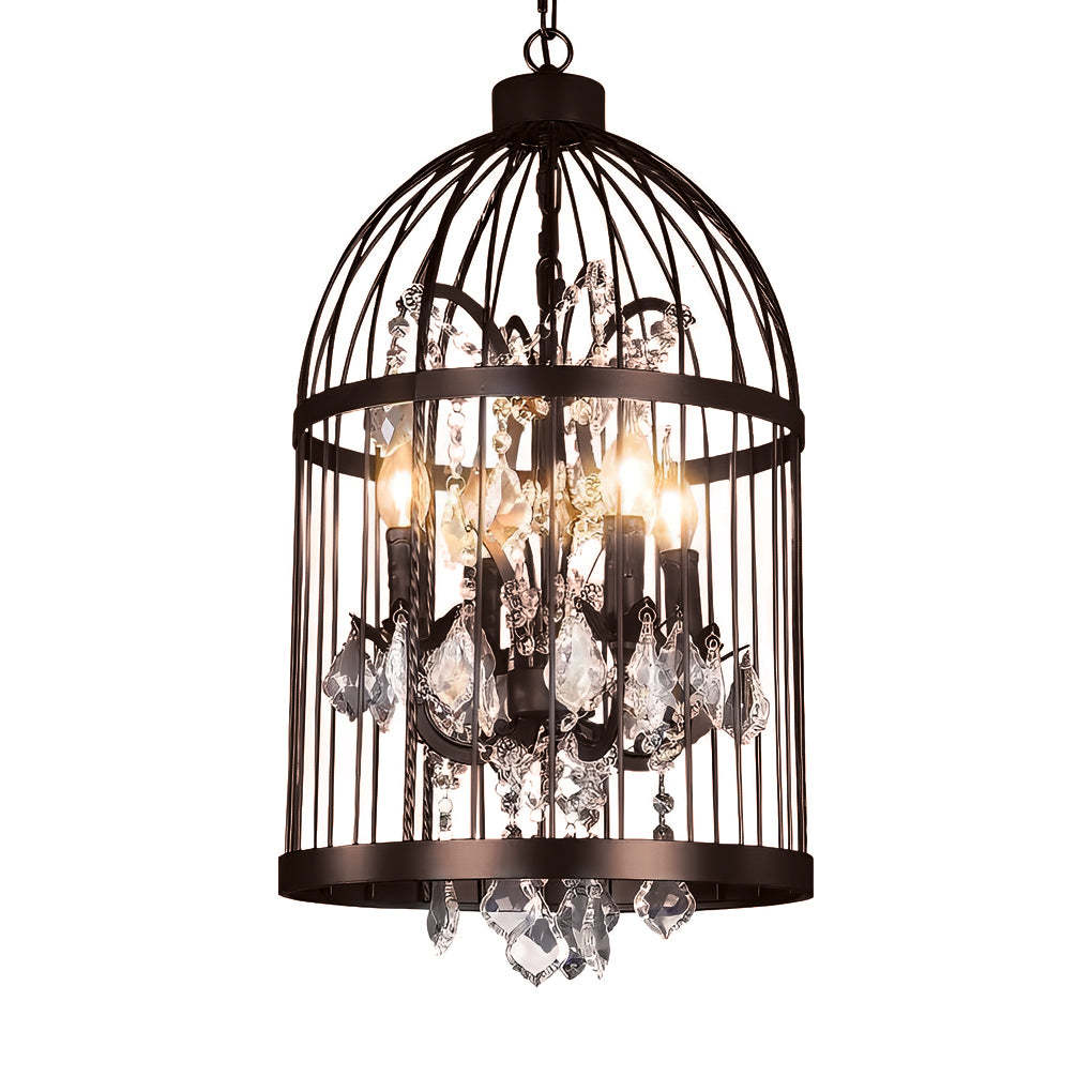 Birdcage Iron Crystal Retro Industrial Chandelier