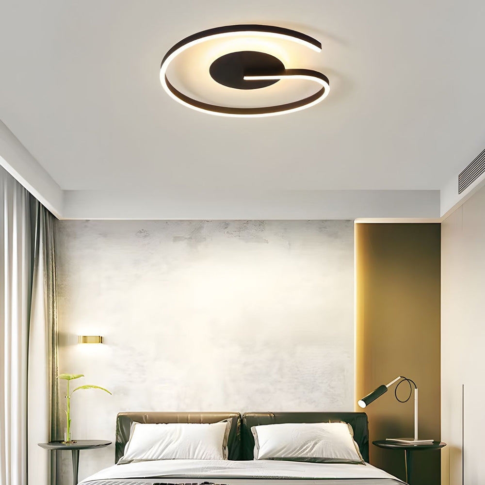 White/Black Open Ring LED Bedroom Flush Mount Ceiling Light — 15.7'' / Black / Warm Light