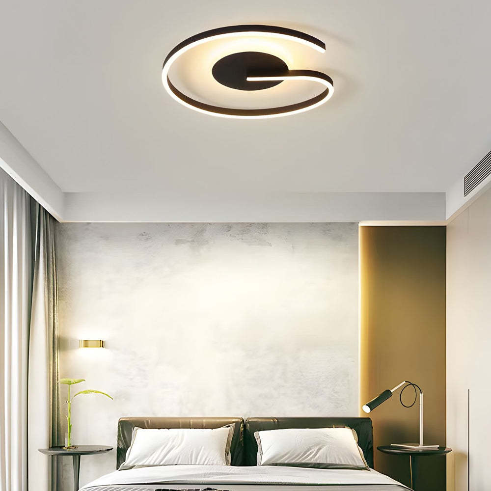 White/Black Open Ring LED Bedroom Flush Mount Ceiling Light — 15.7'' / Black / Warm Light