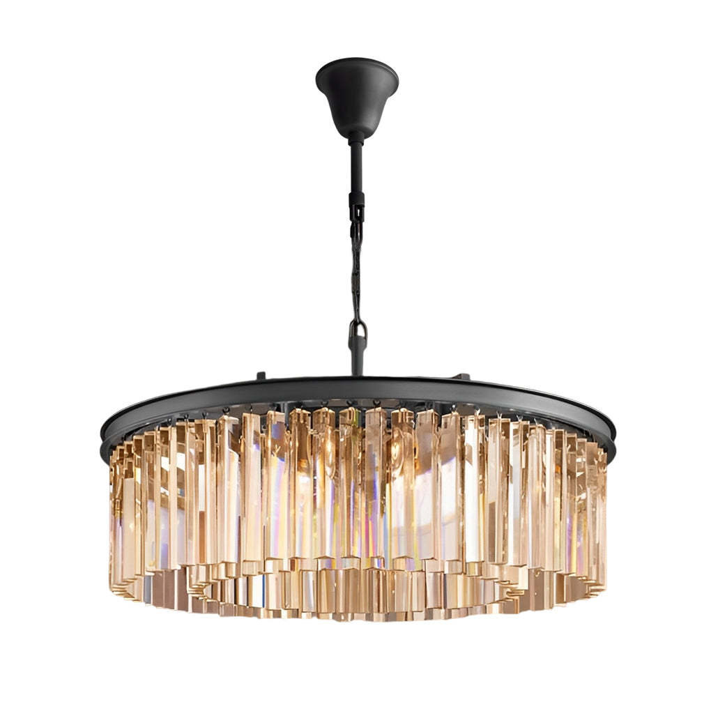 Round Metal Crystal Strip Retro American Chandelier