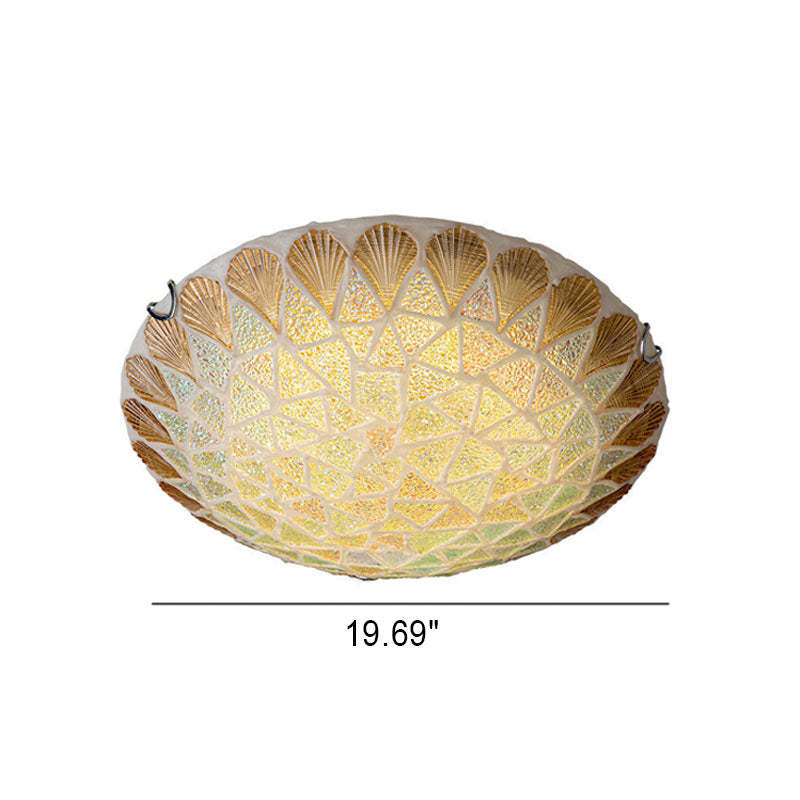 Nordic Vintage Tiffany Shell Glass Flush Mount Light — 220V-240V For UK/AU