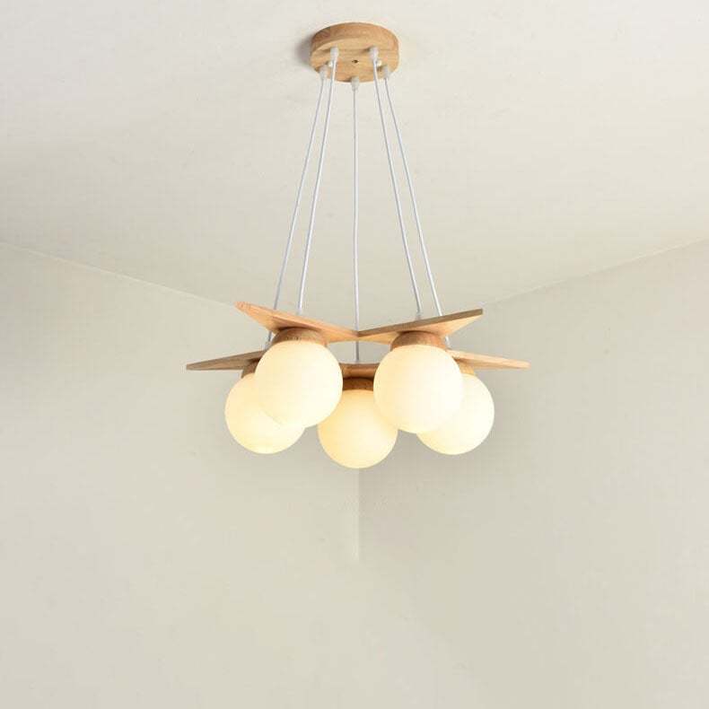 Modern Solid Wood Frosted Glass Ball Chandelier — 5 / 3 Colors Changeable (Warm/Neutral/White) / 220V-240V For UK/AU