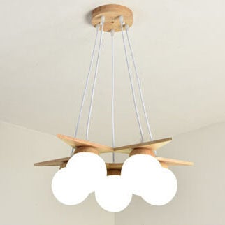Modern Solid Wood Frosted Glass Ball Chandelier