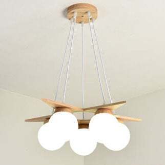 Modern Solid Wood Frosted Glass Ball Chandelier