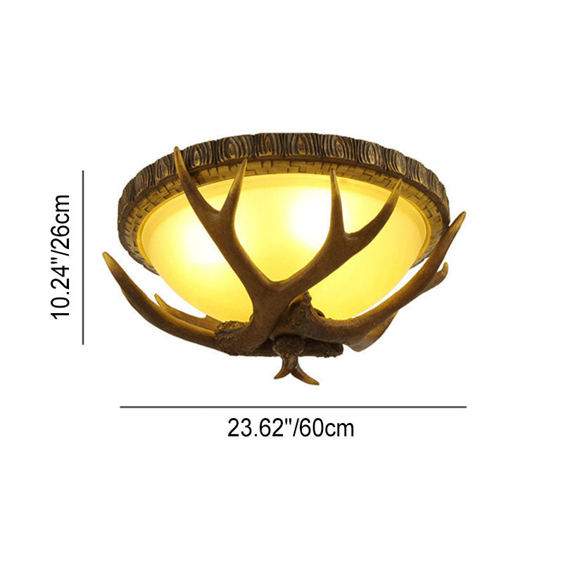 Vintage Industrial Antler Resin Glass Flush Ceiling Light