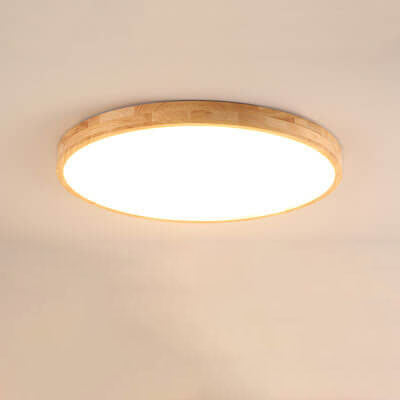 Nordic Solid Wood Round Ultra-Thin LED Flush Mount Light