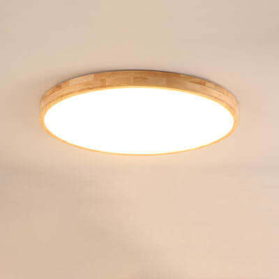 Nordic Solid Wood Round Ultra-Thin LED Flush Mount Light