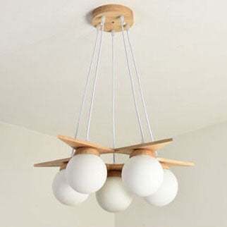 Modern Solid Wood Frosted Glass Ball Chandelier