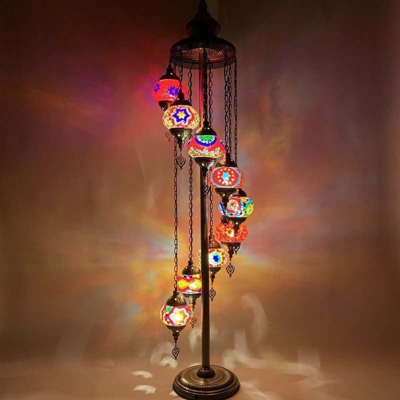 Retro Turkish Moroccan Globe 9-Light Floor Lamp — 110V-120V For US/CA / Champagne