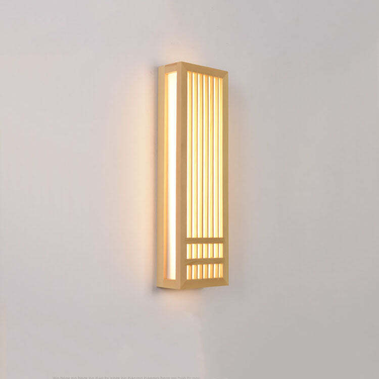 Simple Solid Wood Rectangular Japanese Sconce - 01