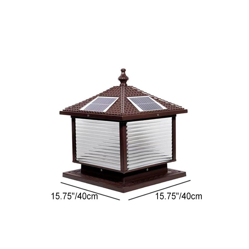 Retro Square Die-Cast Aluminum Glass Solar Column Light