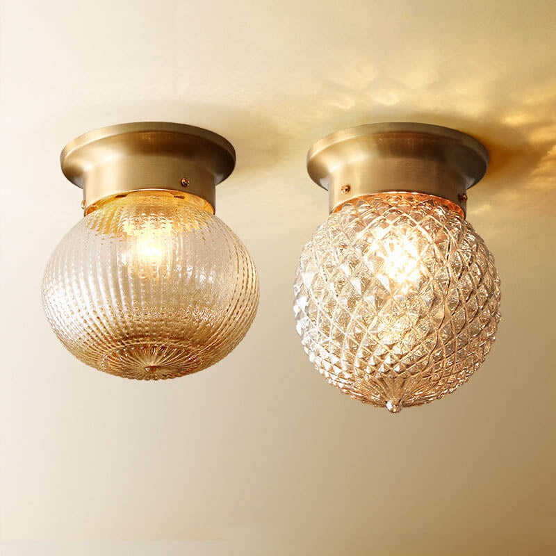 Vintage Copper Glass Round Ceiling Light