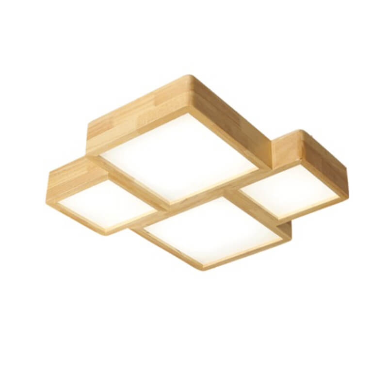 Nordic Solid Wood Square LED Flush Mount Light — Warm Light (3000K) / 110V-120V For US/CA