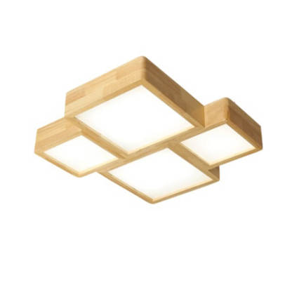 Nordic Solid Wood Square LED Flush Mount Light — Warm Light (3000K) / 110V-120V For US/CA