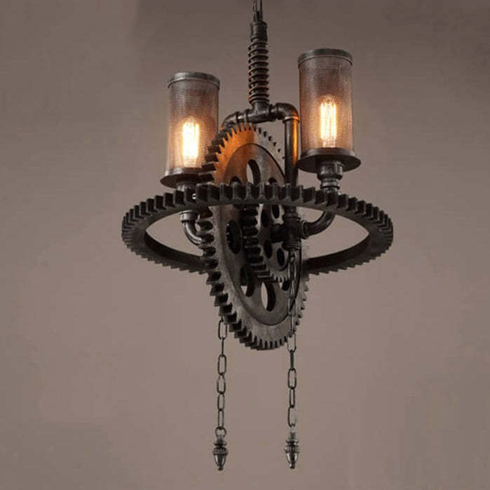 Vintage Industrial Iron Gear Chandelier