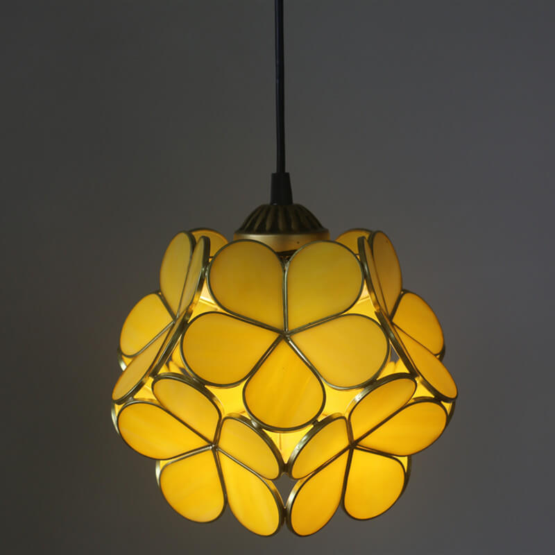 Vintage Stained Glass Petal Pendant Light