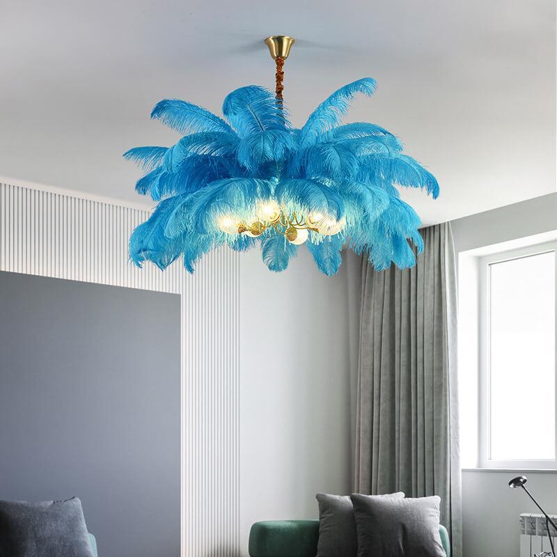 Modern Ostrich Feather Brass Chandelier