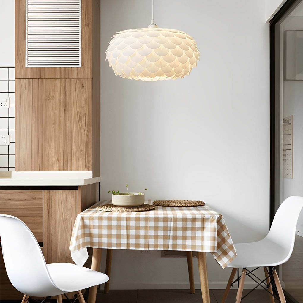 Round Fish Scale Dimmable LED White Modern Pendant