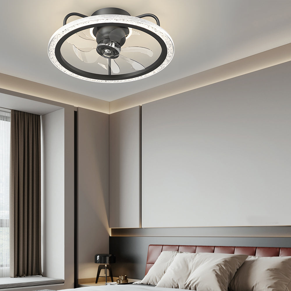 Creative 360�� Shake Head Round 3 Step Dimming Modern Ceiling Fans with Light-Lighom