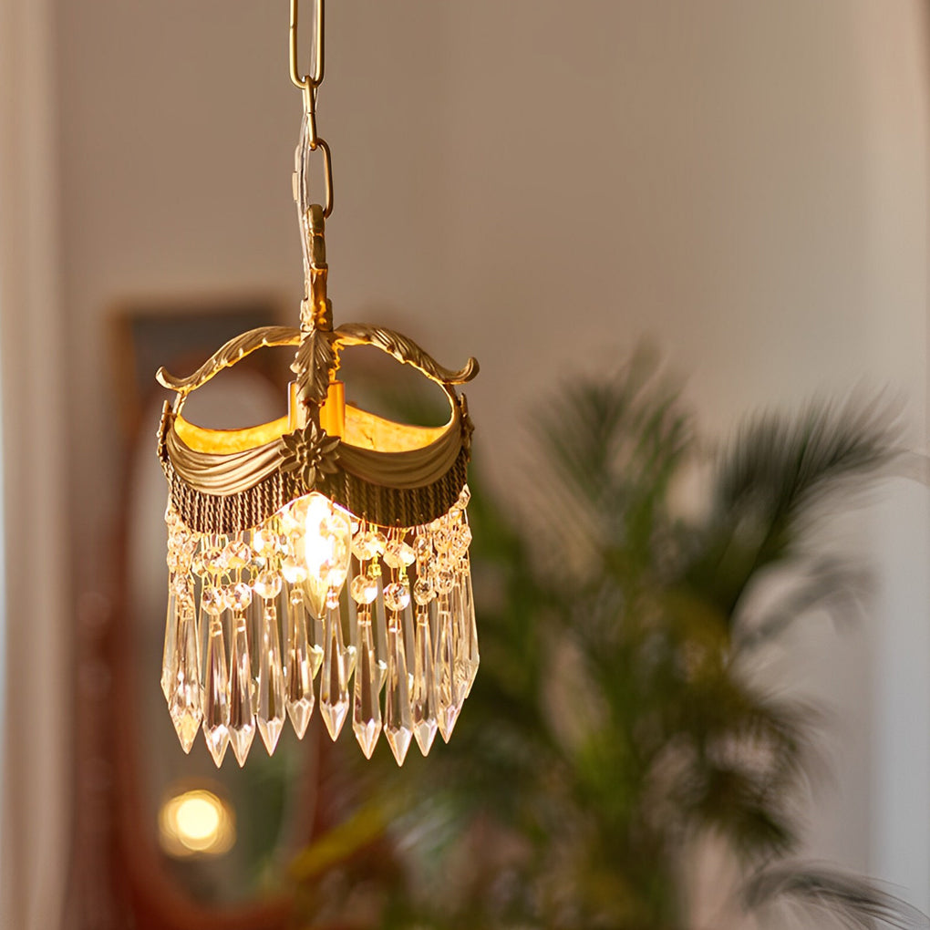Retro Crystal Tassel 3-Step Dimming French Pendant Light