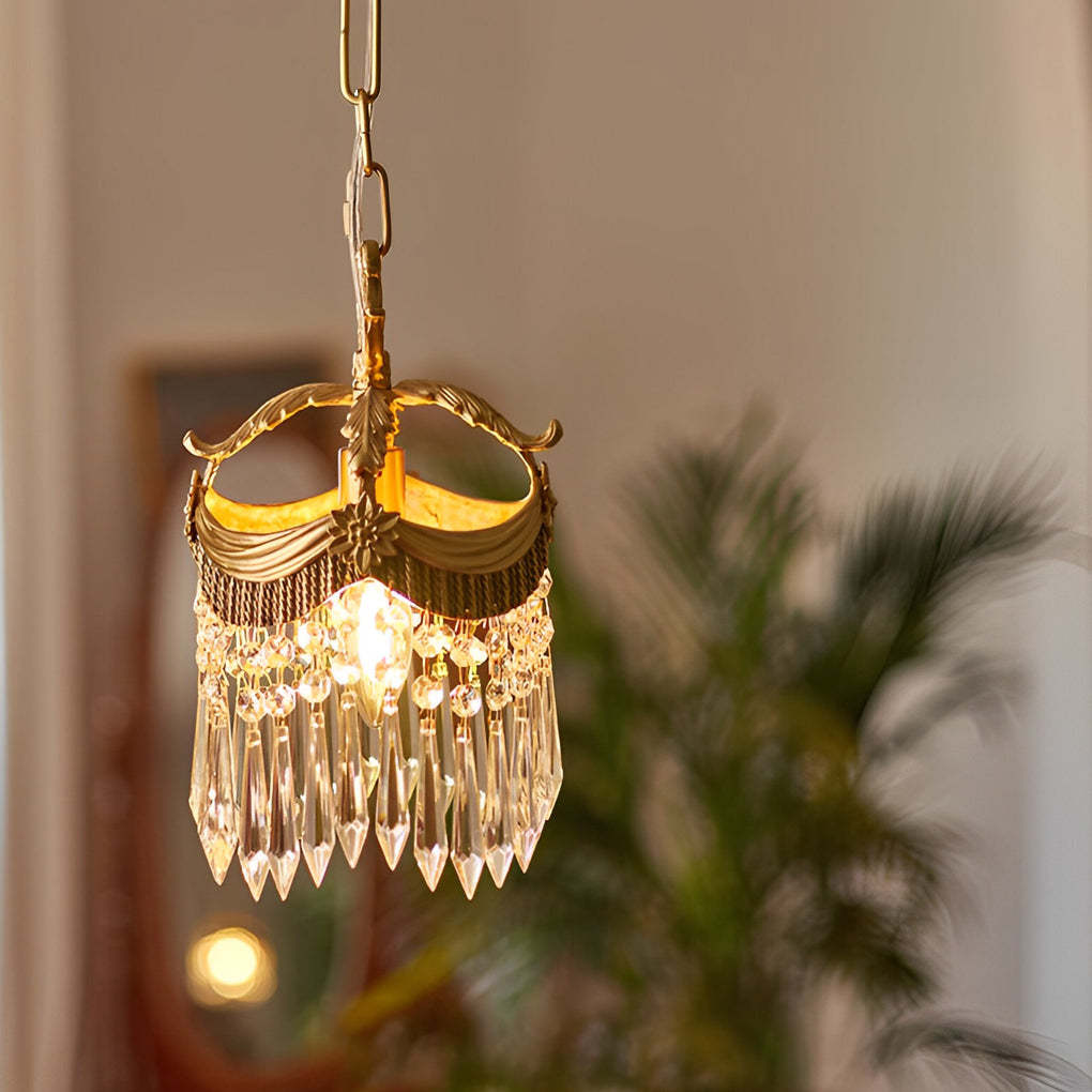 Retro Crystal Tassel 3-Step Dimming French Pendant Light