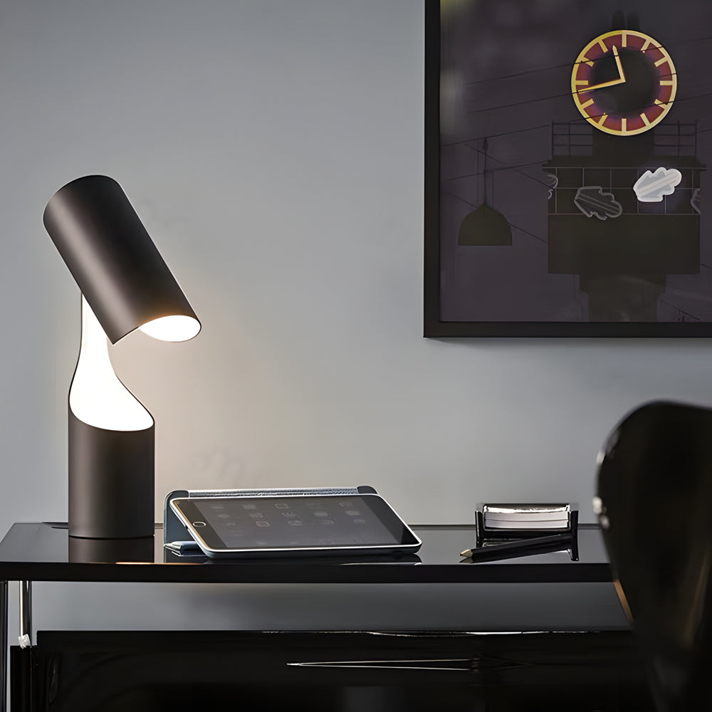Nordic Black LED Desk Lamp with Adjustable Cylinder Design-Lighom