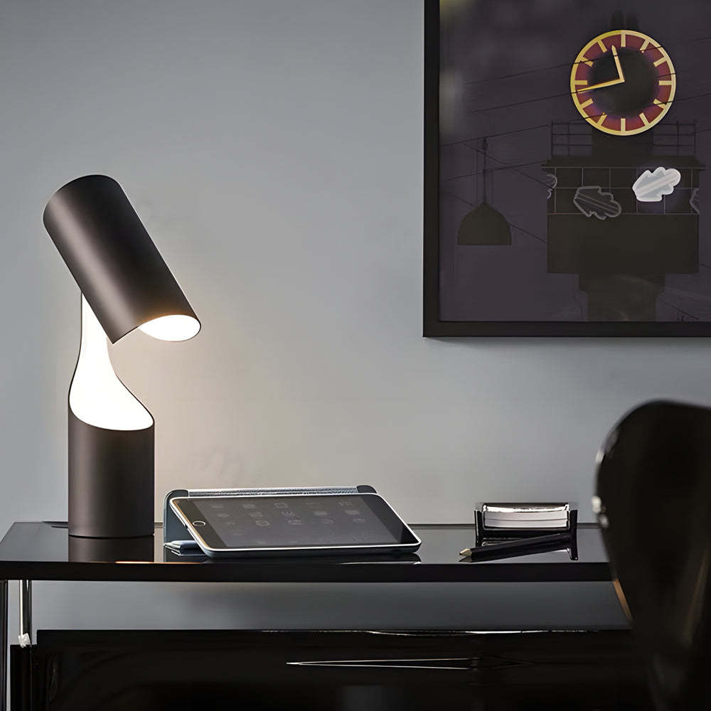 Nordic Black LED Desk Lamp with Adjustable Cylinder Design-Lighom