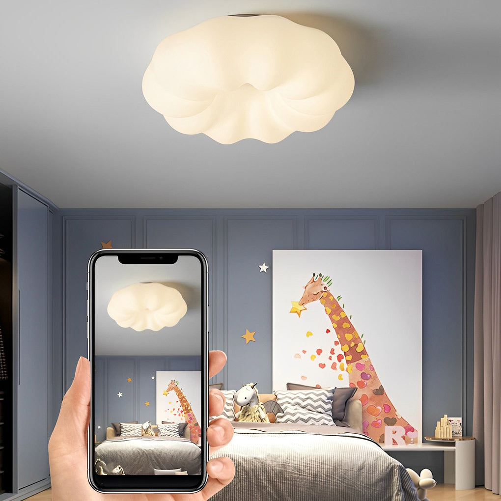 Lighom modern cloud pumpkin white pendant lighting — Dia 12" x 8" H / Flush Mount Light / Dimmable with Remote