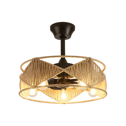 20" Hemp Rope-Woven Caged Remote Ceiling Fan