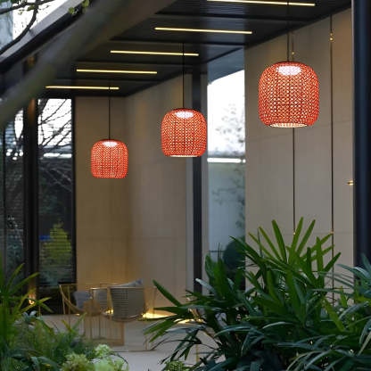 Waterproof Classic Rattan Lanterns LED Red Modern Outdoor Chandelier-Lighom