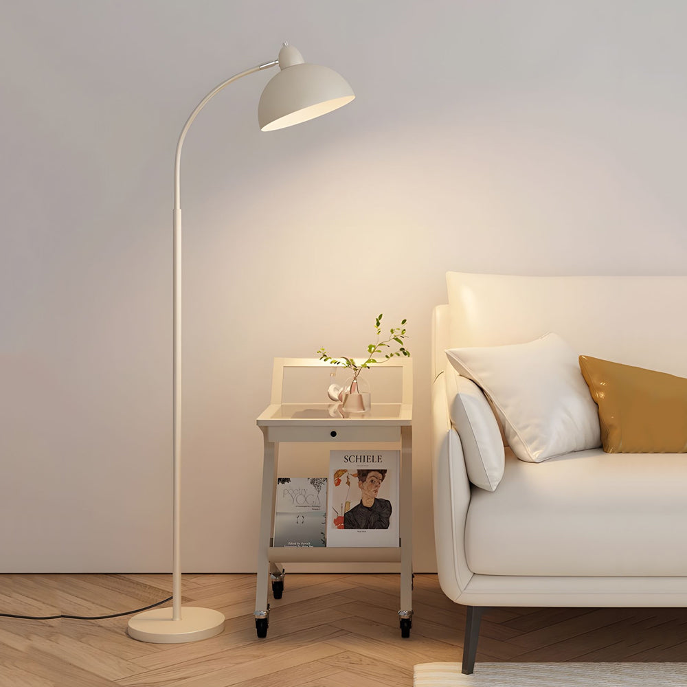 White Task Chrome Arc Floor Lamp with Dome Shade-Lighom