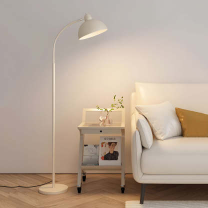 White Task Chrome Arc Floor Lamp with Dome Shade-Lighom