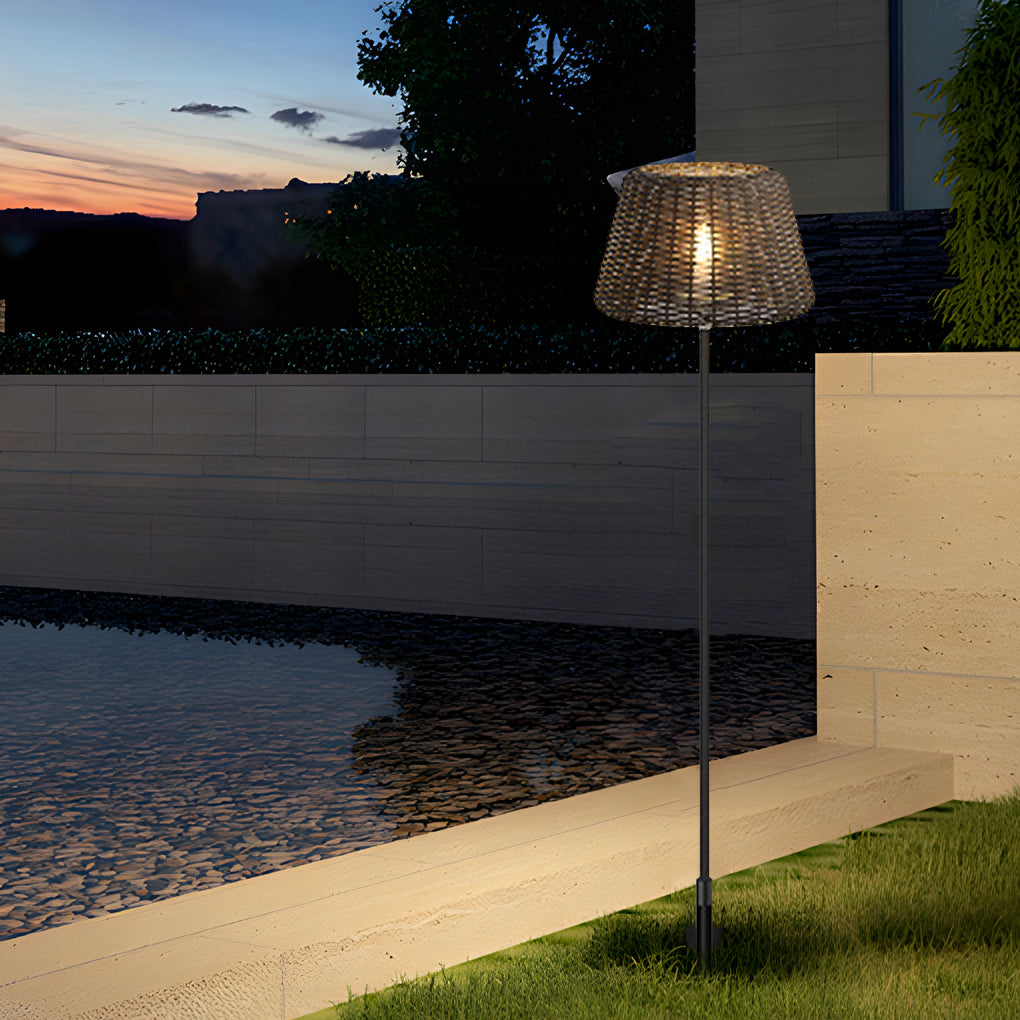 Rattan Shade LED Outdoor Floor Lamp
