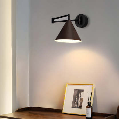 Cone Shaped Swing Arm Wall Sconces - 1-Light Wood Wall Mount Light-Lighom