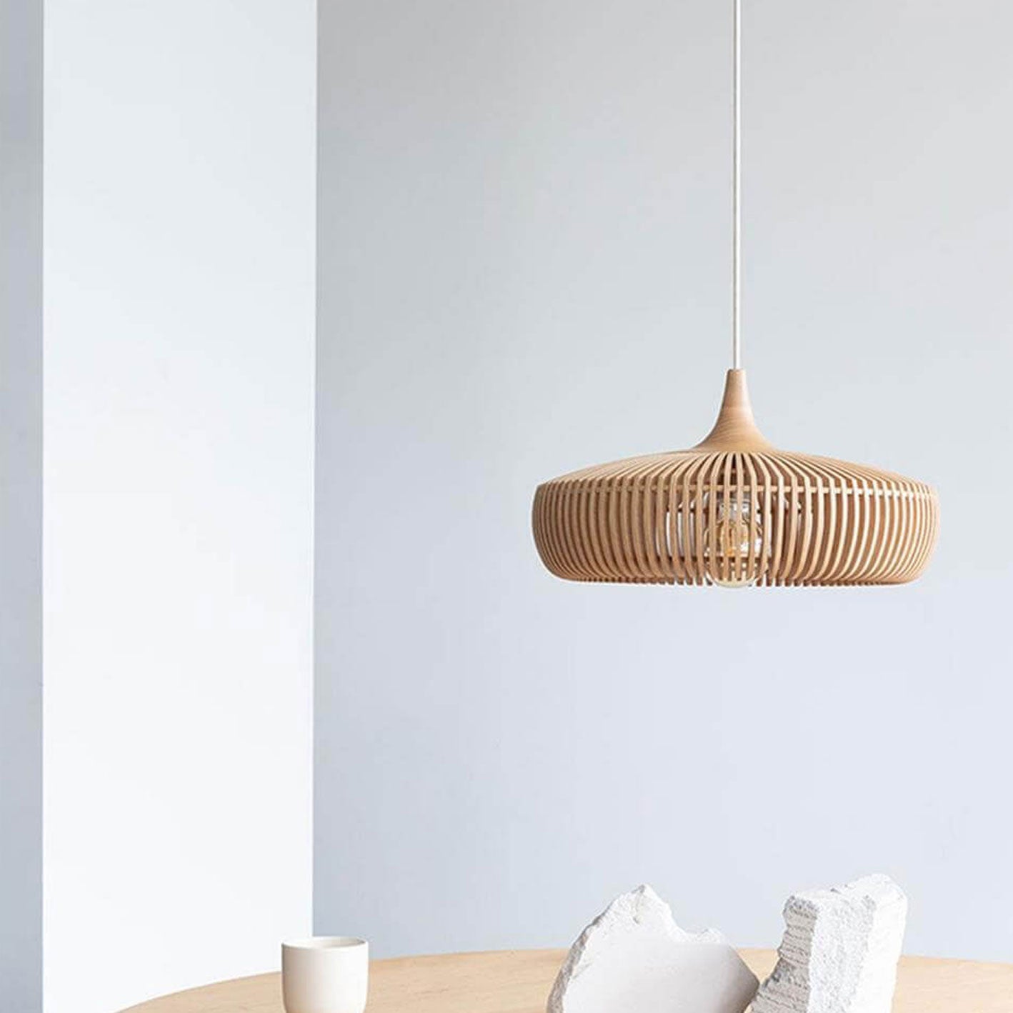 Nordic Vintage Wooden Round Dome Pendant