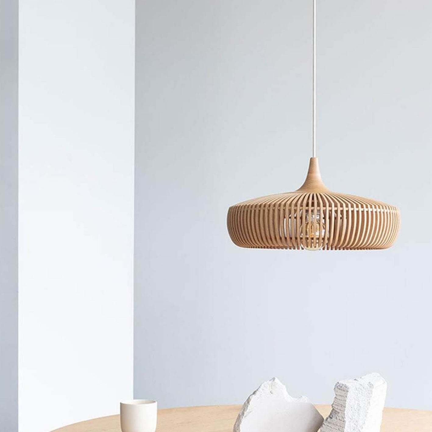 Nordic Vintage Wooden Round Dome Pendant